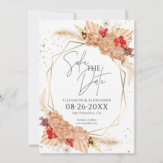 Boho Foto | Terracotta Bruiloft Save The Date Kaart (Voorkant)