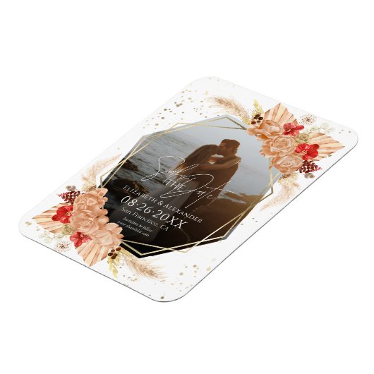 Boho Foto | Terracotta Bruiloft Save The Date Magneet (Linkerzijde)