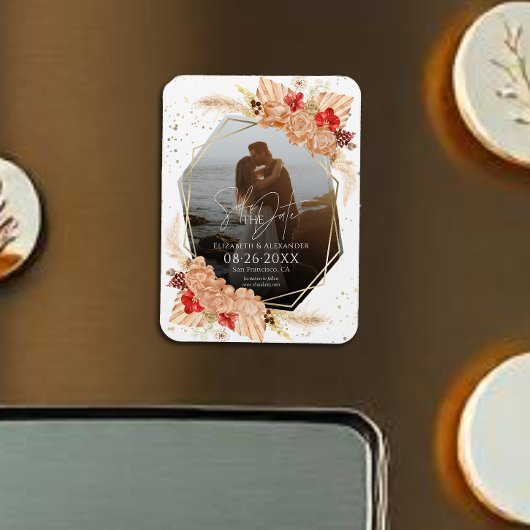 Boho Foto | Terracotta Bruiloft Save The Date Magneet