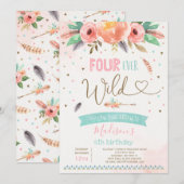 Boho Four Ever Wild Birthday Invitation Waterverf Kaart (Voorkant / Achterkant)