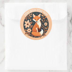 Boho Fox "Blijf wild, blijf vrij" Woodland Design Ronde Sticker