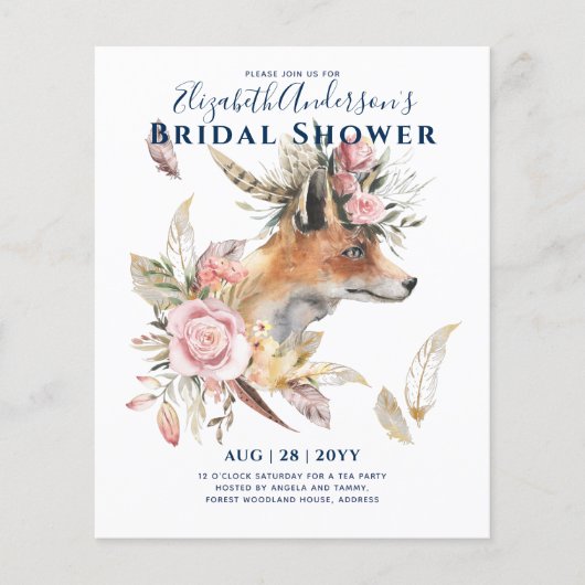 Boho FOX Bruiloft Feest Woodland Veren Bloemen Flyer (Voorkant)