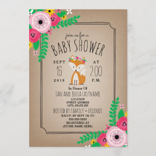 Boho Fox Cardstock Inpired Stripe Baby shower Kaart