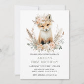 Boho Fox Girl 1st Birthday Invitation Quel âge (Devant)