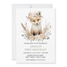 Boho Fox Girl 1st Birthday Invitation Quel âge