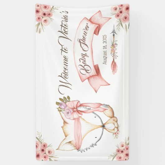 Boho Fox Girl Baby shower Banner (Verticaal)