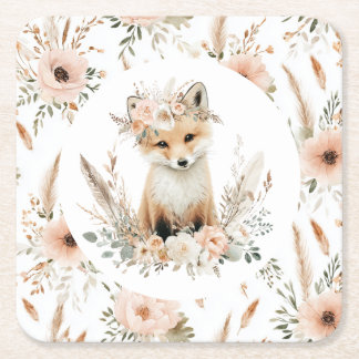 Boho Fox Girl Woodland Party Vierkante Kartonnen Onderzetter