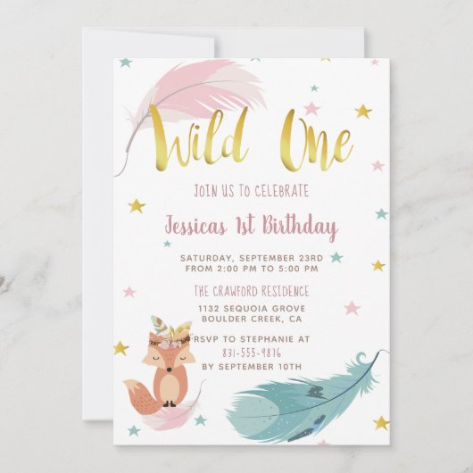 Boho Fox & Gold Script Wilde Op een dag Kaart (Voorkant)