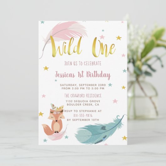 Boho Fox & Gold Script Wilde Op een dag Kaart (Staand voorkant)