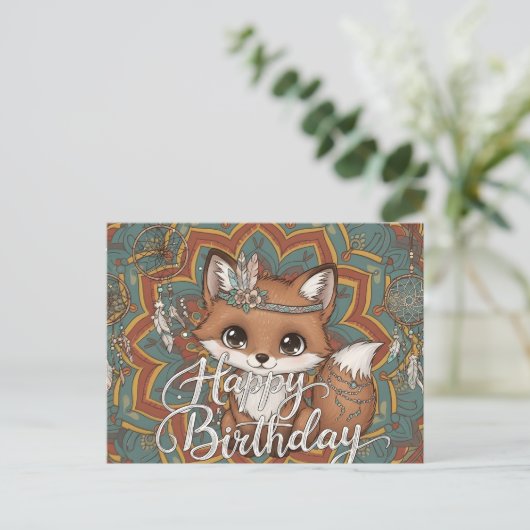 Boho Fox Happy Birthday Card  Briefkaart (Staand voorkant)