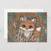 Boho Fox Happy Birthday Card  Briefkaart (Voorkant / Achterkant)