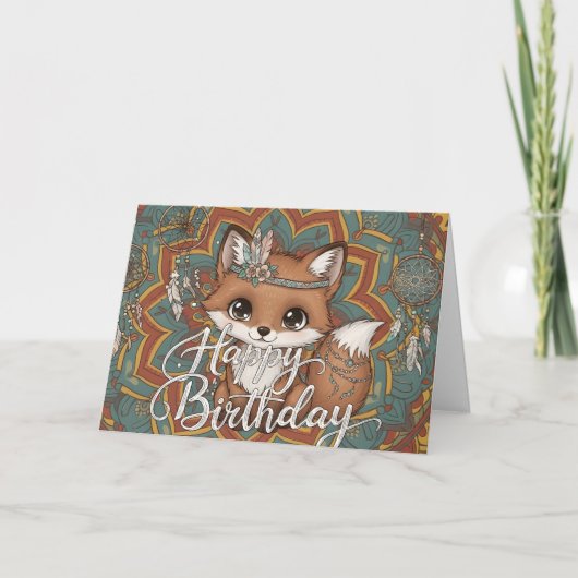 Boho Fox Happy Birthday Card Kaart (Voorkant)