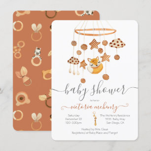 Boho Fox Mobile Baby shower Invitation Kaart