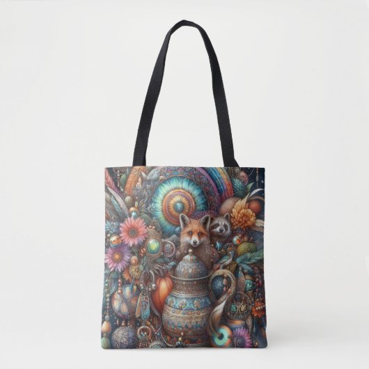 Boho Fox Raccoon Floral Design Draagtas (Voorkant)