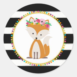 Boho Fox Striped Pompom geïnspireerd Baby shower Ronde Sticker