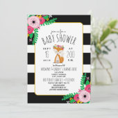 Boho Fox Zwart + Wit Streep Baby shower Invite Kaart (Staand voorkant)