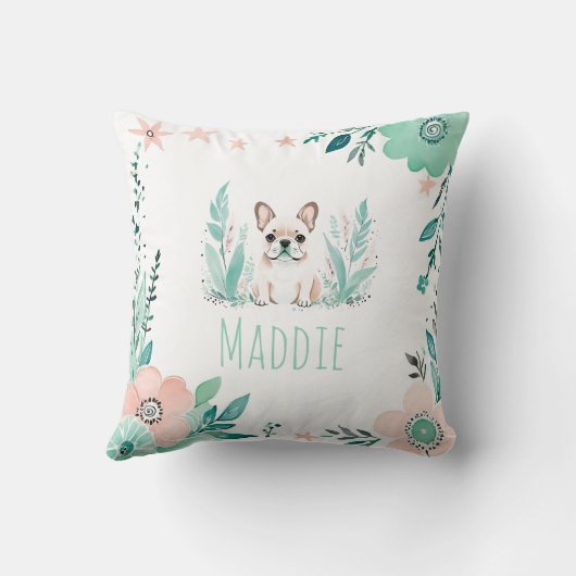 Boho Français Bulldog Coussin Pastel Green (Verso)