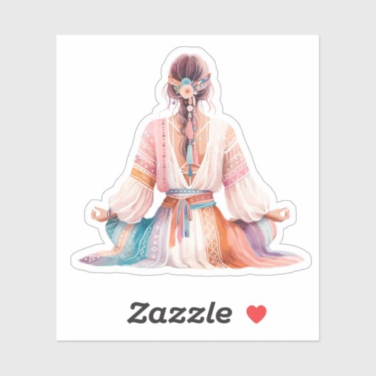Boho Frau- Illustration- Meditation Sticker (Vel)