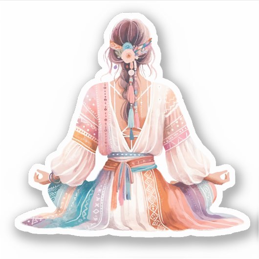 Boho Frau- Illustration- Meditation Sticker (Voorkant)