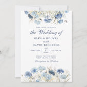 Boho French Blue Wildflower Meadow Wedding Uitnodi Kaart (Voorkant)