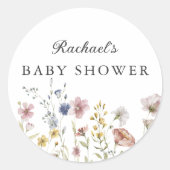 Boho Fresh Wilde Bloemen Baby Shower Ronde Sticker (Voorkant)