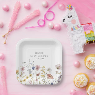 Boho Fresh Wildflower Baby shower Papieren Bordje