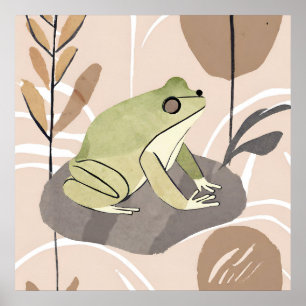 Boho Frog Lotus Leaf Botanische kunststijl Modern Poster