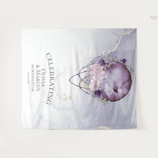 BOHO Full Moon Amethyst Waterverf Celestial Wandkleed (Voorkant (horizontaal))