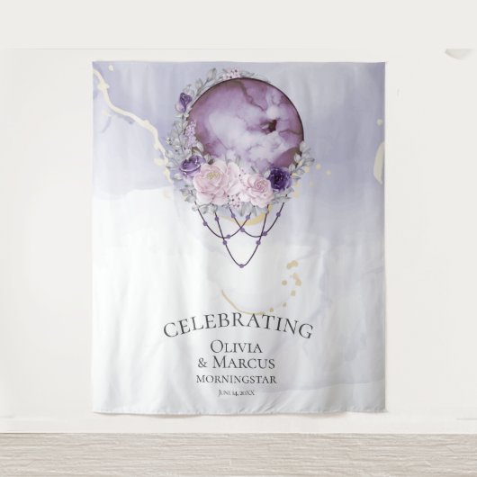 BOHO Full Moon Amethyst Waterverf Celestial Wandkleed (Voorkant)
