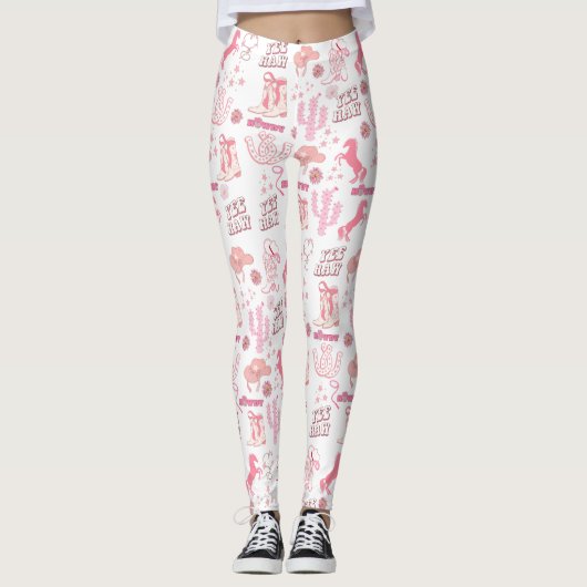 Boho Fun Pink Cowgirl western Patroon Leggings (Voorkant)