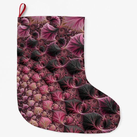 Boho Funky Eclectisch Roze Zwart Abstract Fractal Grote Kerstsok (Voorkant)