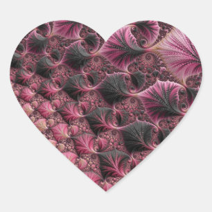 Boho Funky Eclectisch Roze Zwart Abstract Fractal Hart Sticker