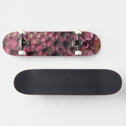 Boho Funky Eclectisch Roze Zwart Abstract Fractal Skateboard (Horizontaal)