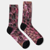 Boho Funky Eclectisch Roze Zwart Abstract Fractal Sokken (Rechts)