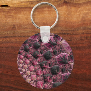 Boho Funky Eclectische Roze Zwarte Abstracte Fract Sleutelhanger