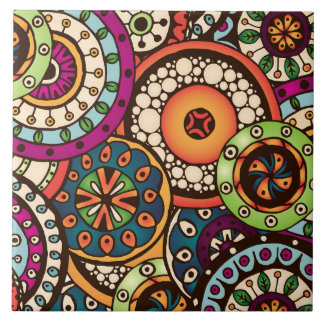 Boho Funky Trendy Retro Abstract Patroon Tegeltje