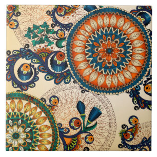 Boho Funky Trendy Retro Abstracte Patroon Tegeltje