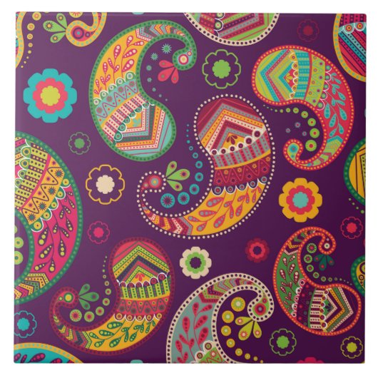 Boho Funky Trendy Retro Paisley Paars Tegeltje (Voorkant)