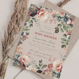 Boho Garden Floral Baby shower Save Date Champagne Kaart
