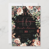 Boho Garden Floral Sweet 16 Zwart Kaart (Voorkant)