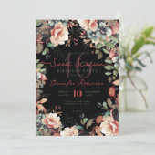 Boho Garden Floral Sweet 16 Zwart Kaart (Staand voorkant)