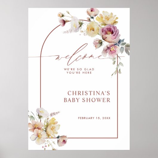 Boho Garden Rose Fleurs Baby shower Affiche de bie (Devant)