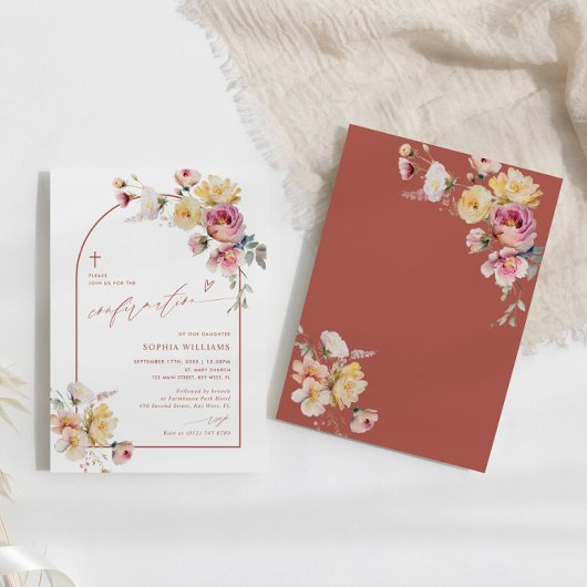 Boho Garden Rose Fleurs Confirmation Invitation