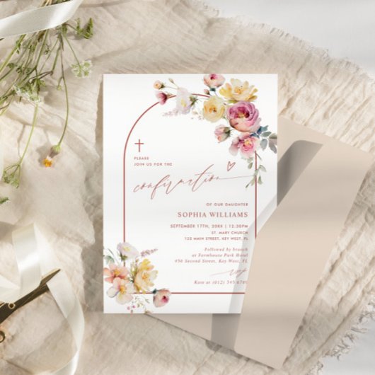 Boho Garden Rose Fleurs Confirmation Invitation