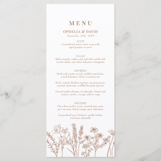 Boho Garden Wildflower Wedding Reception Menu (Voorkant)