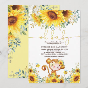 Boho Garden Zonnebloemen Oerwoud Aap Baby shower Kaart