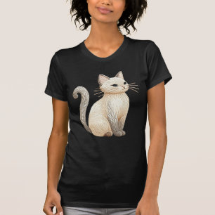 Boho geborduurd Cat Beige Kat op Black Graphic T-shirt