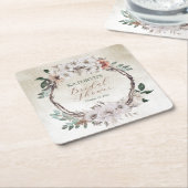 Boho gedempte herfst bloem bruidsfeest vierkante kartonnen onderzetter (Schuin)