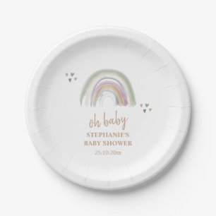 Boho Gedempte Regenboog Salie Groen Baby Shower Papieren Bordje