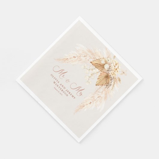 Boho gedroogde bloemen en Pampas gras bruiloft Servet (Hoek)